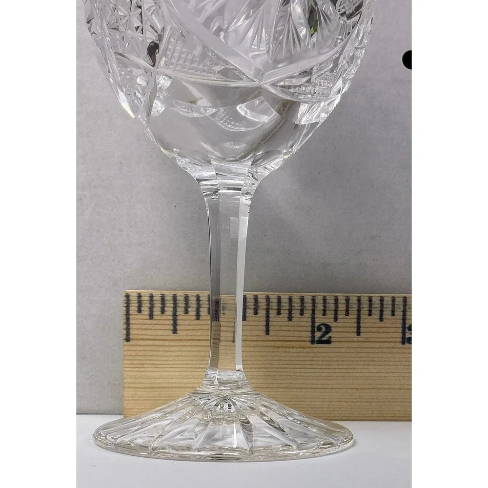 Set of 6 Cut Glass Goblets‎ Starburst Etched Stemware Vintage Style Clear 4.5